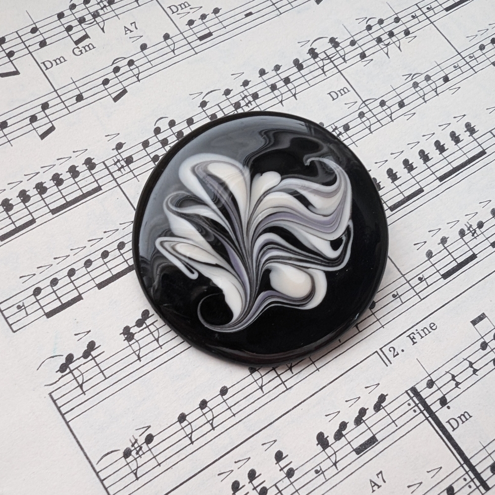Artisan Black and White Swirl Brooch